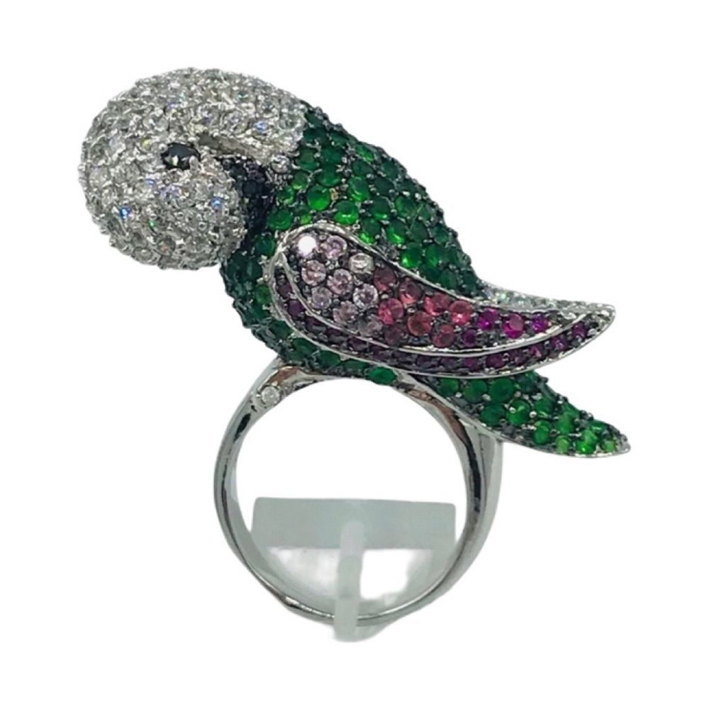 NEW RHODIUM PLATED CZ PARROT RING - Picture 2 of 16